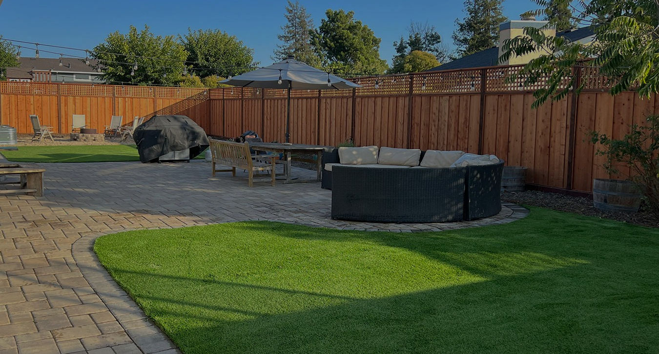 Modern wood fence residential backyard
